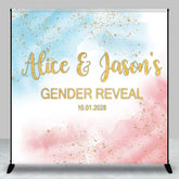 Lofaris Blue Pink Glitter Custom Name Gender Reveal Backdrop